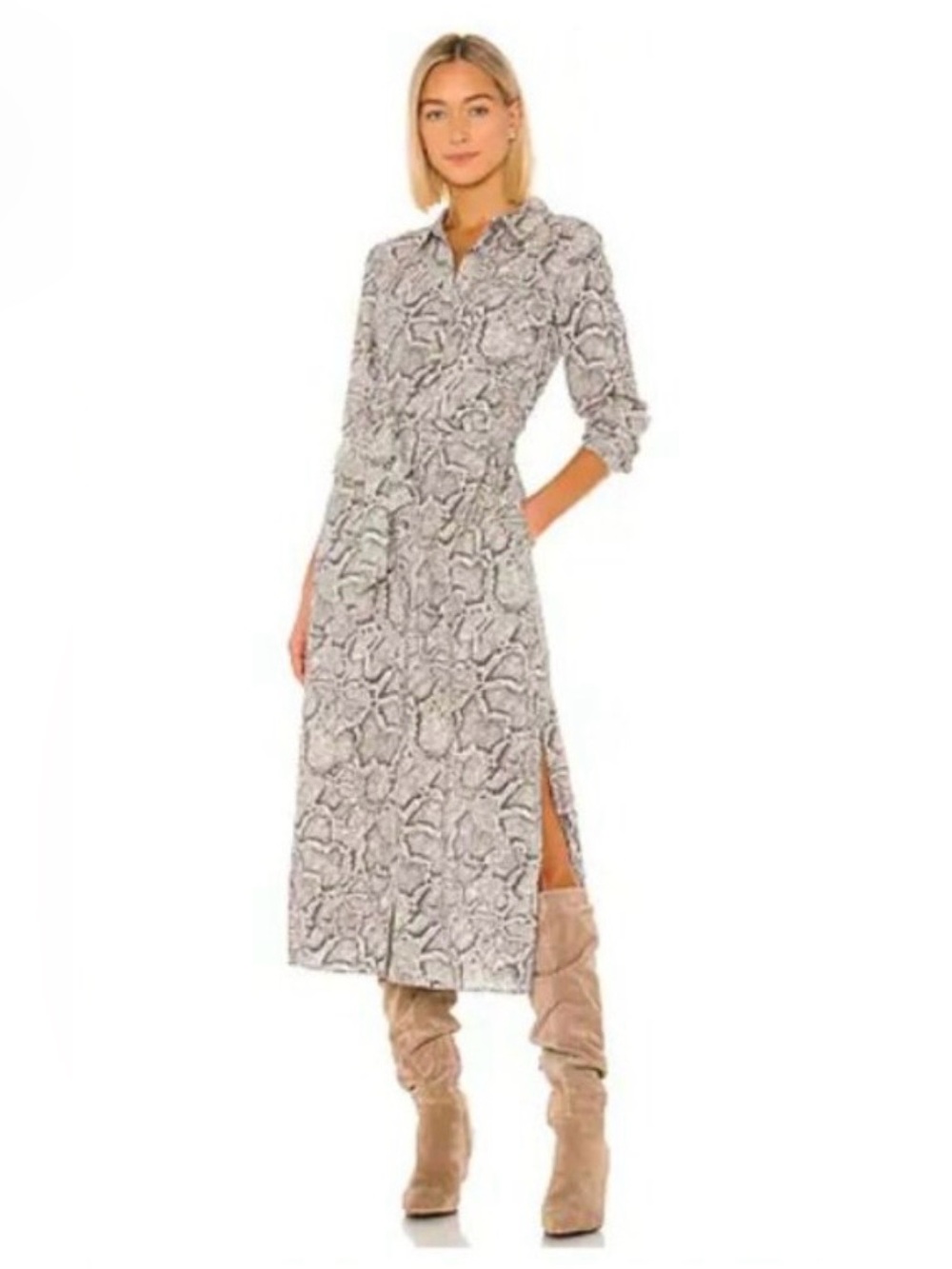 1. State Snake Print Shirt Midi Dress in Gray